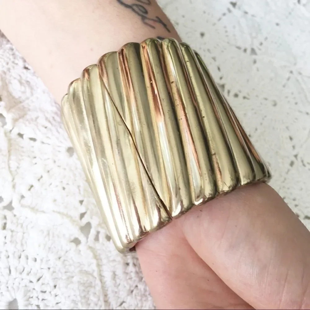Goldtone Ribbed Wide Cuff Bracelet 3/$20